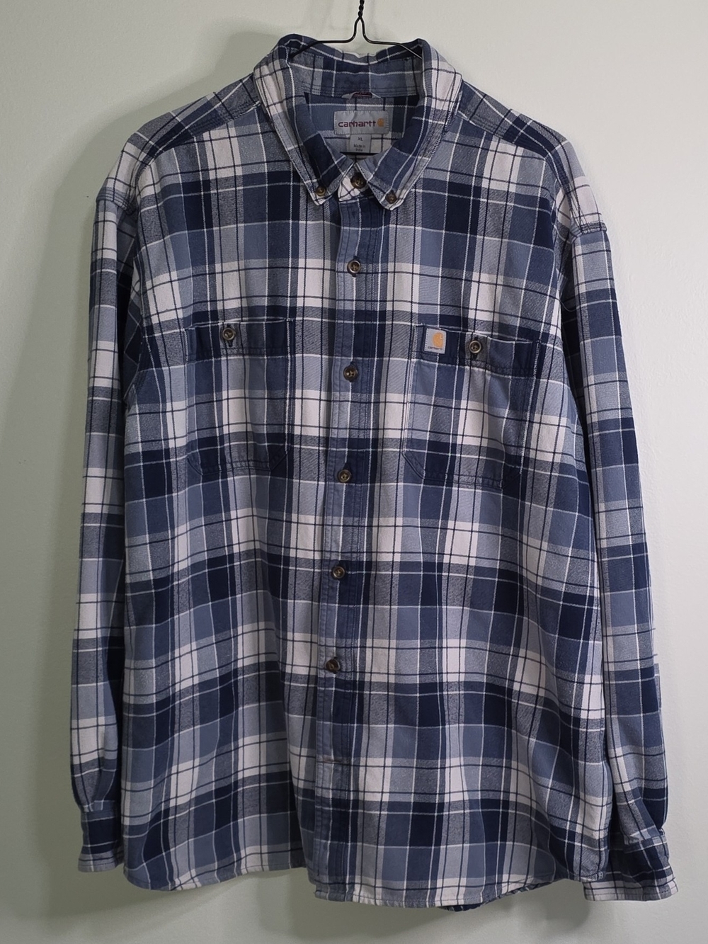 The Carhartt Men's Plaid Flannel Cotton Button-Up Shirt Relaxed Fit